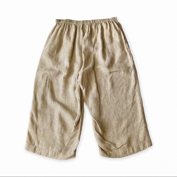 Flax Wide Leg Capris Pants Linen Lagenlook Coastal Neutral Sand Color Pull On L